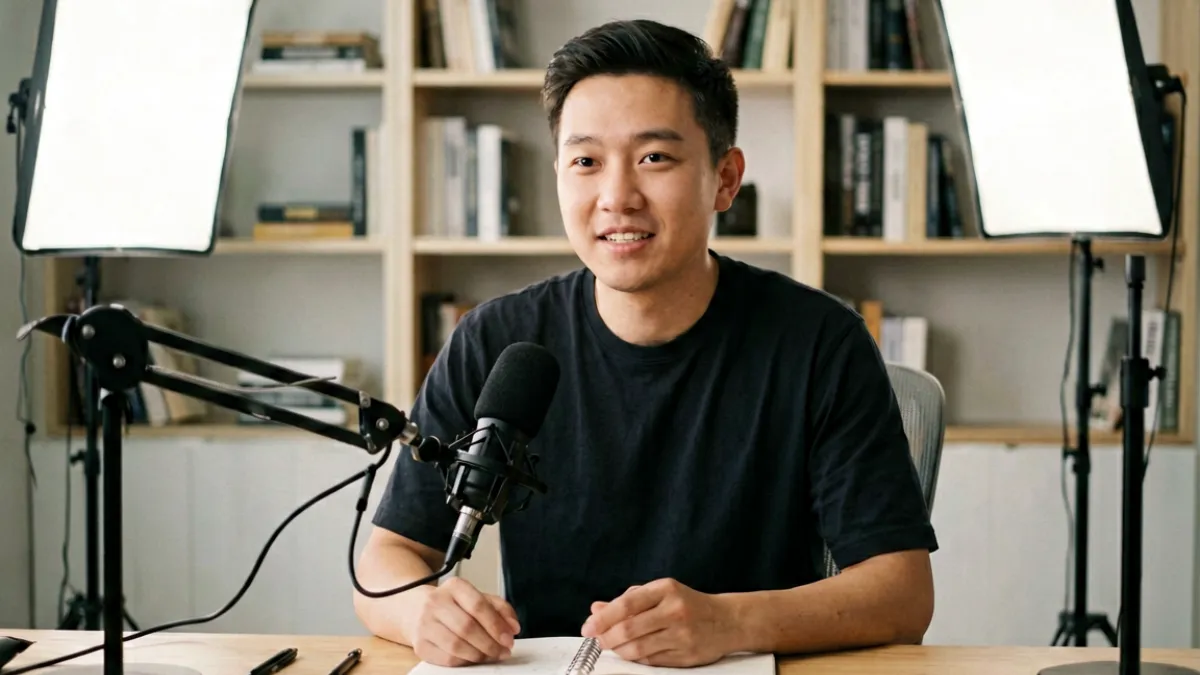 91传媒内容创作者工作室场景：一名博主正在录制垂类知识类短视频内容